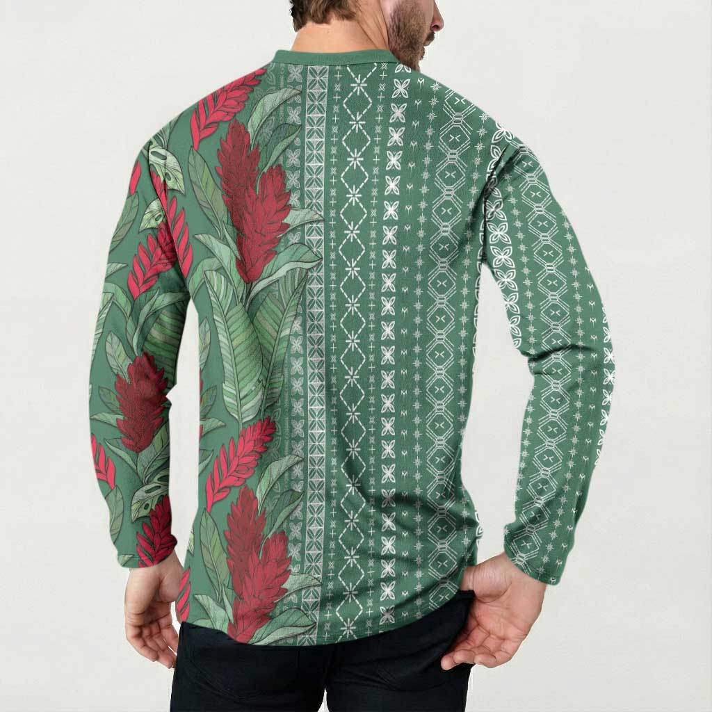 Women's Day Samoa Malu Tattoo Inspired Mix Teuila Button Sweatshirt Sage Green