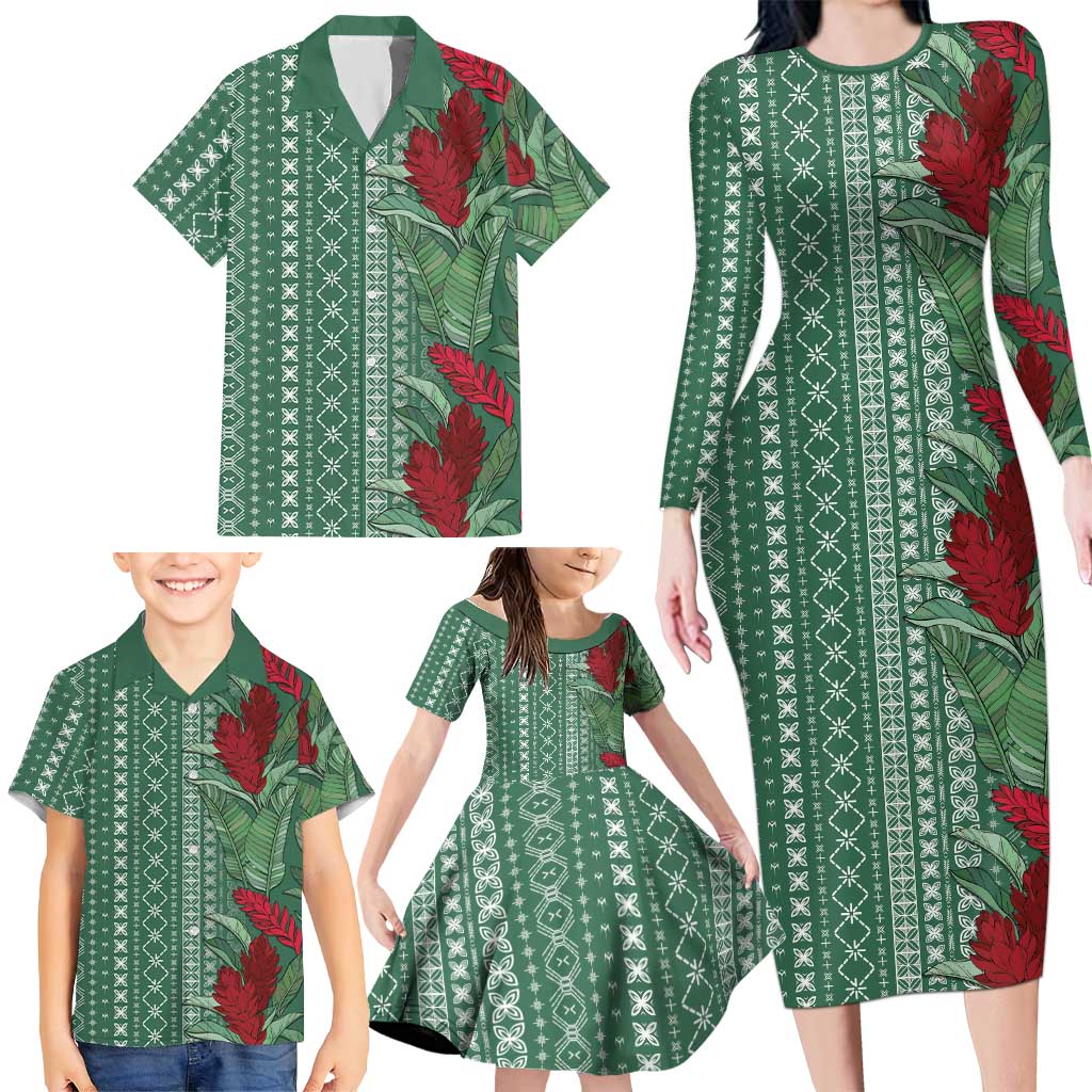 Women's Day Samoa Malu Tattoo Inspired Mix Teuila Family Matching Long Sleeve Bodycon Dress and Hawaiian Shirt Sage Green