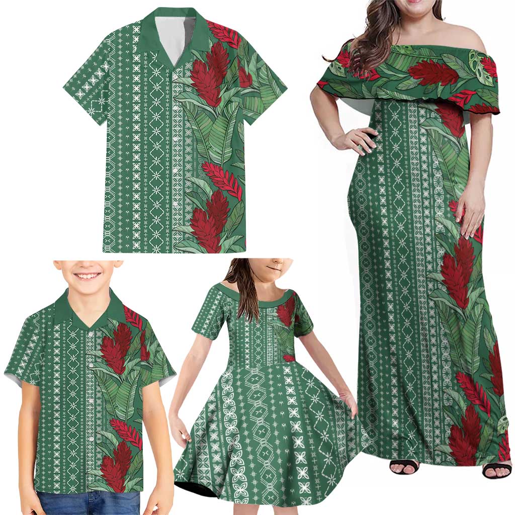 Women's Day Samoa Malu Tattoo Inspired Mix Teuila Family Matching Off Shoulder Maxi Dress and Hawaiian Shirt Sage Green