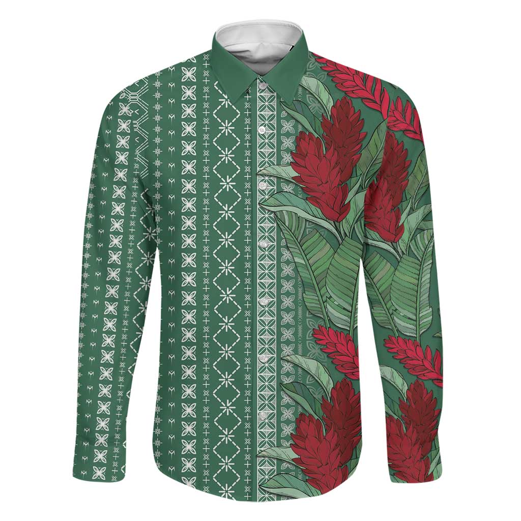 Women's Day Samoa Malu Tattoo Inspired Mix Teuila Family Matching Off Shoulder Maxi Dress and Hawaiian Shirt Sage Green