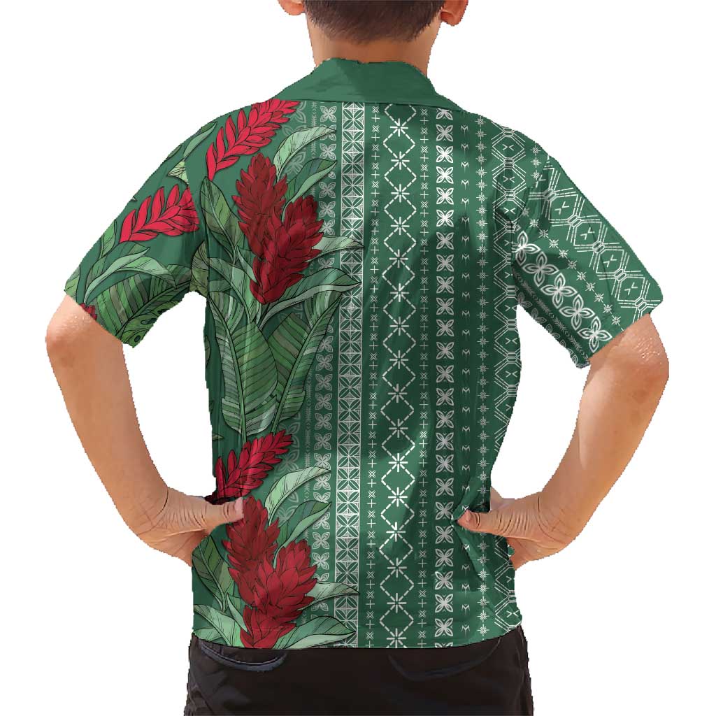 Women's Day Samoa Malu Tattoo Inspired Mix Teuila Family Matching Off Shoulder Short Dress and Hawaiian Shirt Sage Green