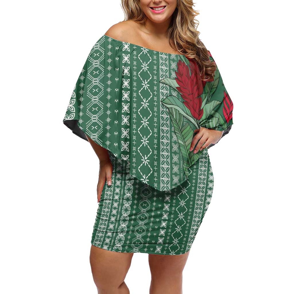 Women's Day Samoa Malu Tattoo Inspired Mix Teuila Family Matching Off Shoulder Short Dress and Hawaiian Shirt Sage Green