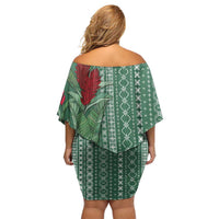 Women's Day Samoa Malu Tattoo Inspired Mix Teuila Family Matching Off Shoulder Short Dress and Hawaiian Shirt Sage Green