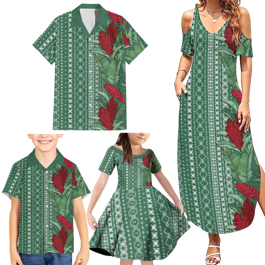 Women's Day Samoa Malu Tattoo Inspired Mix Teuila Family Matching Summer Maxi Dress and Hawaiian Shirt Sage Green LT7 - Polynesian Pride
