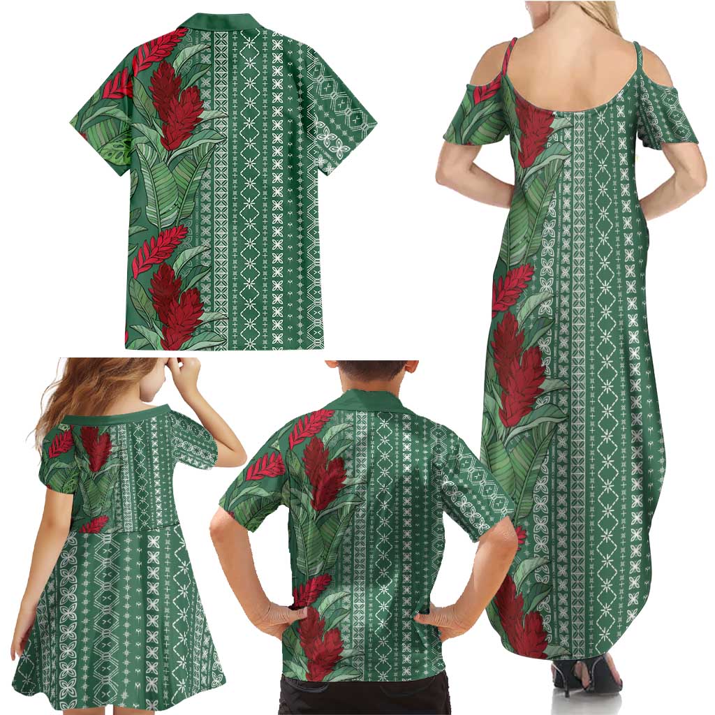 Women's Day Samoa Malu Tattoo Inspired Mix Teuila Family Matching Summer Maxi Dress and Hawaiian Shirt Sage Green LT7 - Polynesian Pride