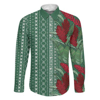 Women's Day Samoa Malu Tattoo Inspired Mix Teuila Family Matching Summer Maxi Dress and Hawaiian Shirt Sage Green LT7 Dad's Shirt - Long Sleeve Sage Green - Polynesian Pride