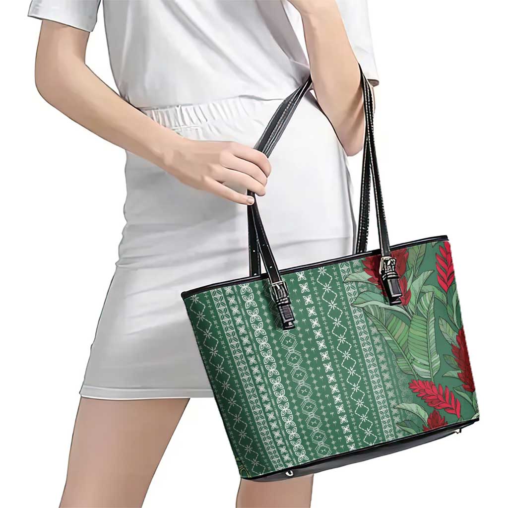 Women's Day Samoa Malu Tattoo Inspired Mix Teuila Leather Tote Bag Sage Green
