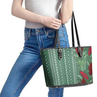 Women's Day Samoa Malu Tattoo Inspired Mix Teuila Leather Tote Bag Sage Green
