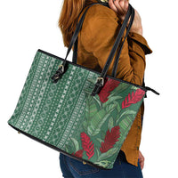 Women's Day Samoa Malu Tattoo Inspired Mix Teuila Leather Tote Bag Sage Green
