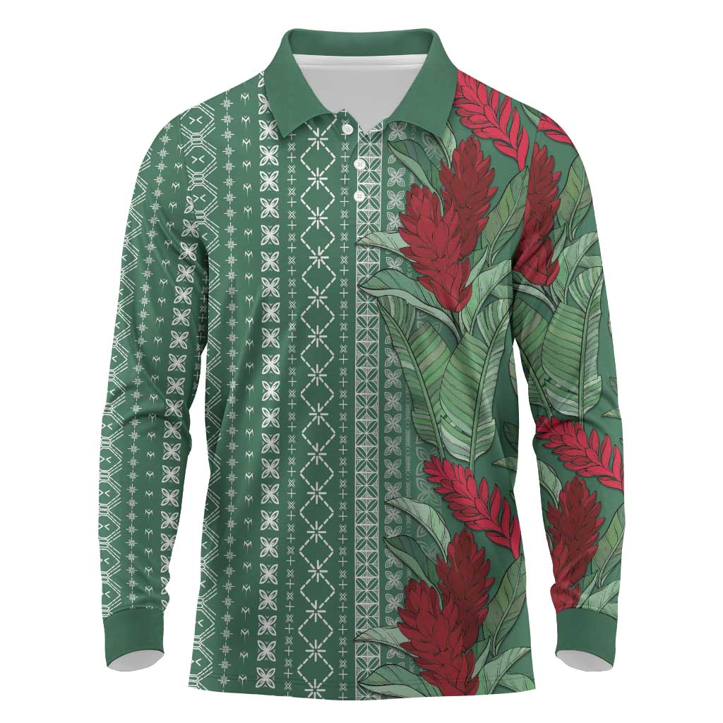 Women's Day Samoa Malu Tattoo Inspired Mix Teuila Long Sleeve Polo Shirt Sage Green