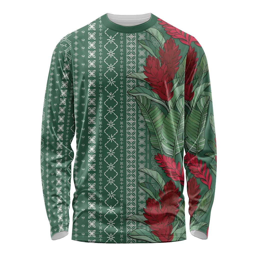 Women's Day Samoa Malu Tattoo Inspired Mix Teuila Long Sleeve Shirt Sage Green