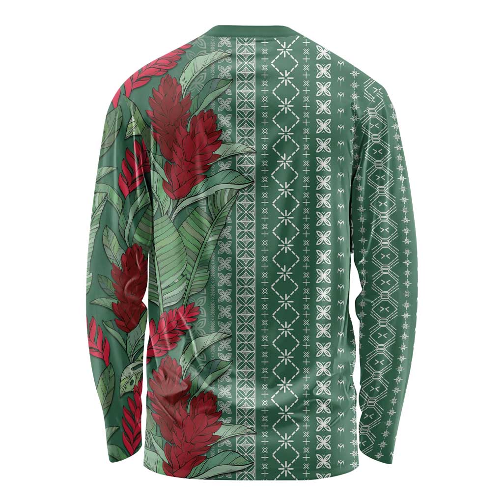 Women's Day Samoa Malu Tattoo Inspired Mix Teuila Long Sleeve Shirt Sage Green