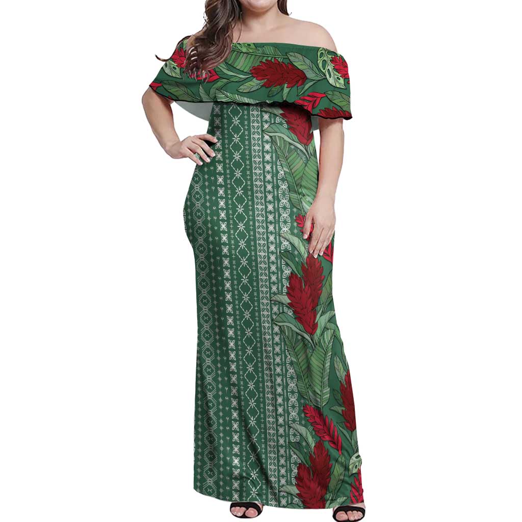 Women's Day Samoa Malu Tattoo Inspired Mix Teuila Off Shoulder Maxi Dress Sage Green