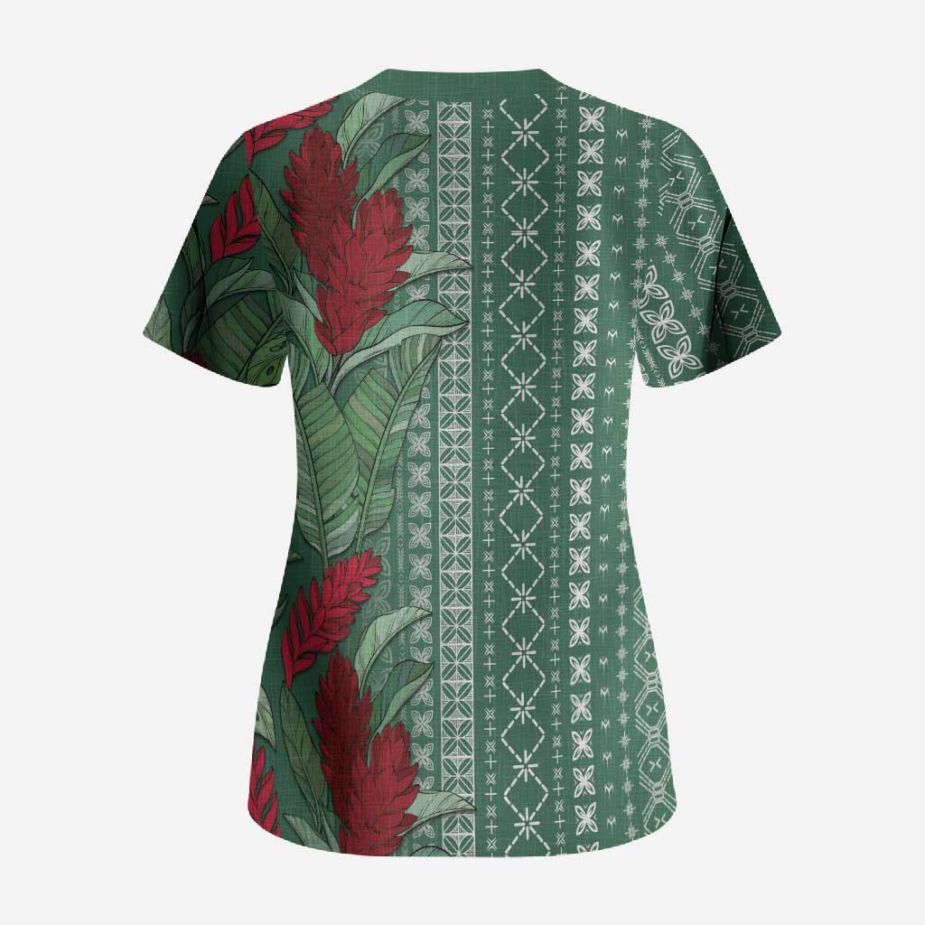 Women's Day Samoa Malu Tattoo Inspired Mix Teuila Scrub Top Sage Green