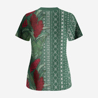 Women's Day Samoa Malu Tattoo Inspired Mix Teuila Scrub Top Sage Green