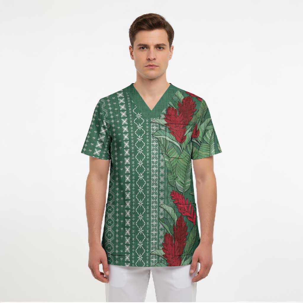 Women's Day Samoa Malu Tattoo Inspired Mix Teuila Scrub Top Sage Green