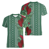Women's Day Samoa Malu Tattoo Inspired Mix Teuila Women V-Neck T-Shirt Sage Green LT7 - Polynesian Pride