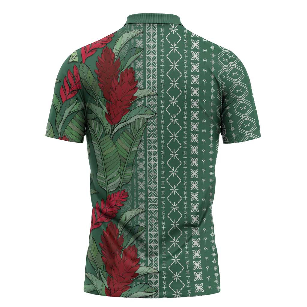 Women's Day Samoa Malu Tattoo Inspired Mix Teuila Zipper Polo Shirt Sage Green