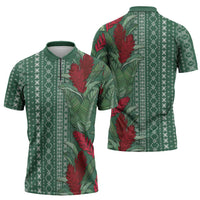 Women's Day Samoa Malu Tattoo Inspired Mix Teuila Zipper Polo Shirt Sage Green