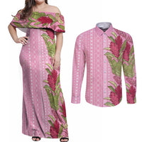 Women's Day Samoa Malu Tattoo Inspired Mix Teuila Couples Matching Off Shoulder Maxi Dress and Long Sleeve Button Shirt Rose Pink LT7 Rose Pink - Polynesian Pride
