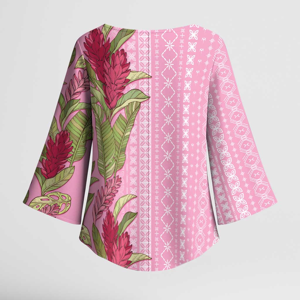 Women's Day Samoa Malu Tattoo Inspired Mix Teuila Kimono Sleeve Blouse Rose Pink
