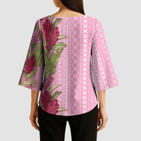Women's Day Samoa Malu Tattoo Inspired Mix Teuila Kimono Sleeve Blouse Rose Pink
