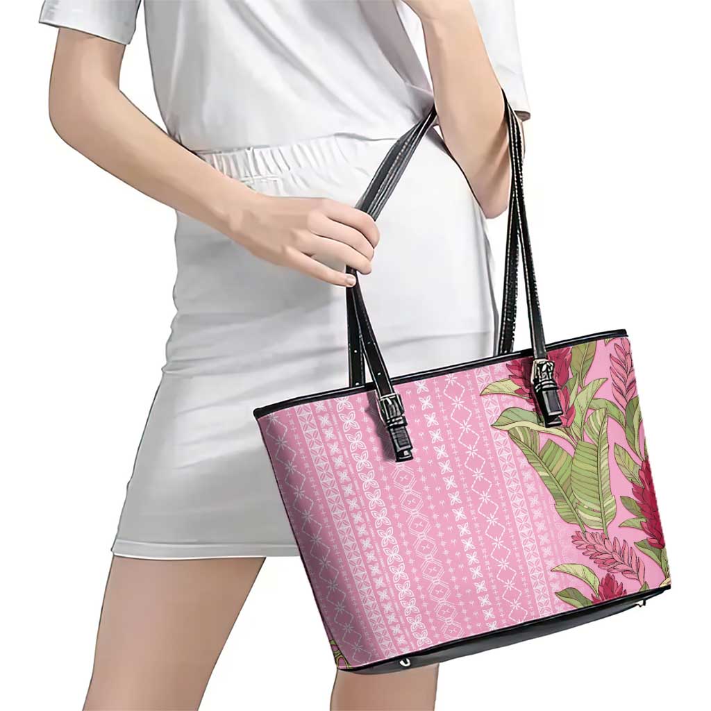 Women's Day Samoa Malu Tattoo Inspired Mix Teuila Leather Tote Bag Rose Pink