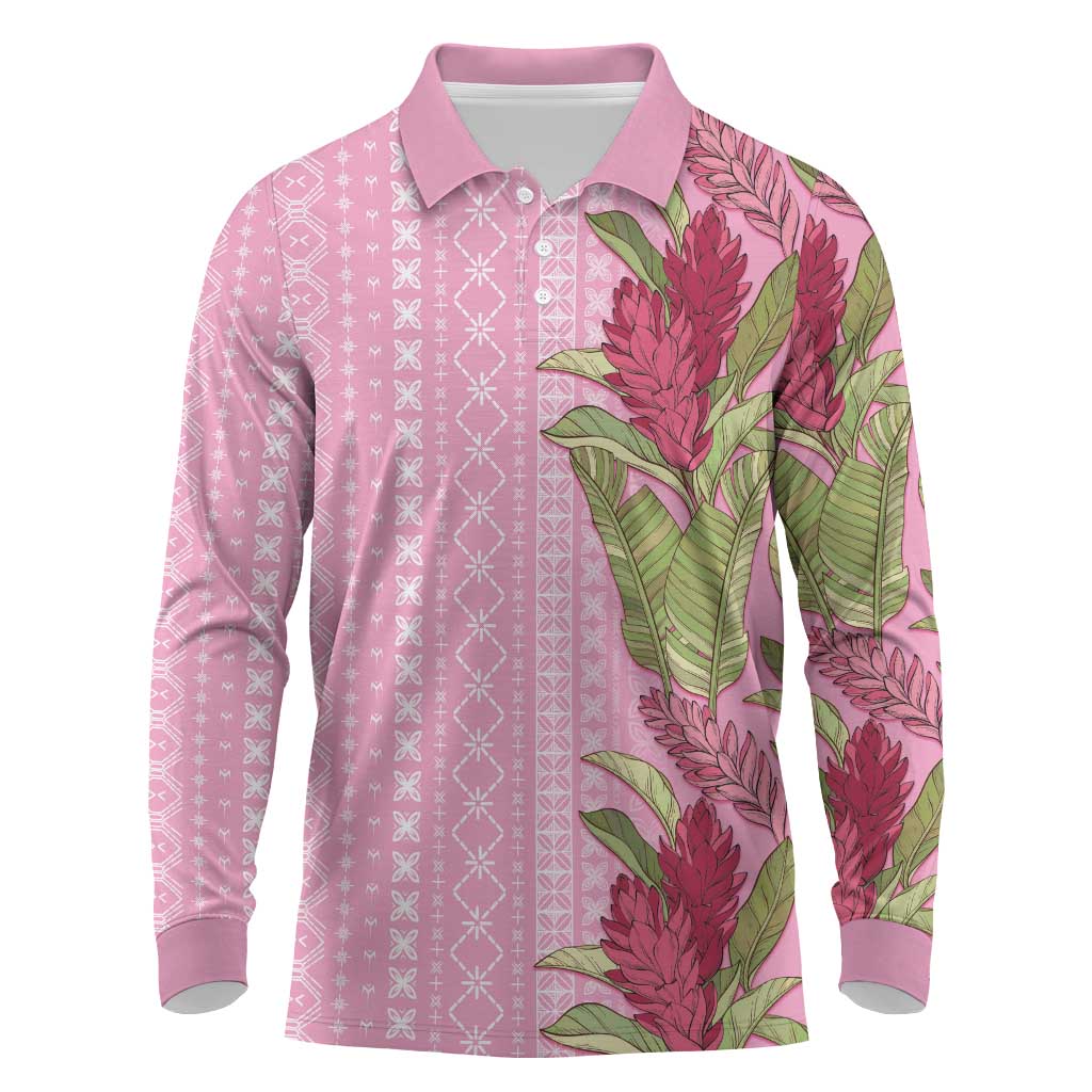 Women's Day Samoa Malu Tattoo Inspired Mix Teuila Long Sleeve Polo Shirt Rose Pink