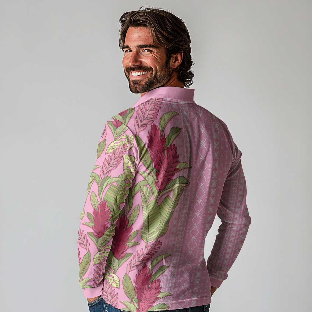 Women's Day Samoa Malu Tattoo Inspired Mix Teuila Long Sleeve Polo Shirt Rose Pink
