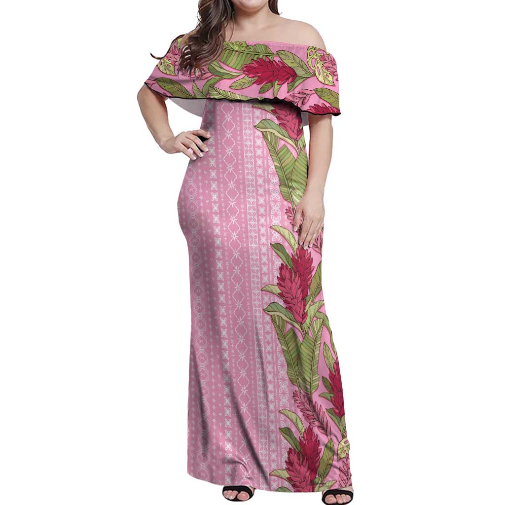 Women's Day Samoa Malu Tattoo Inspired Mix Teuila Off Shoulder Maxi Dress Rose Pink