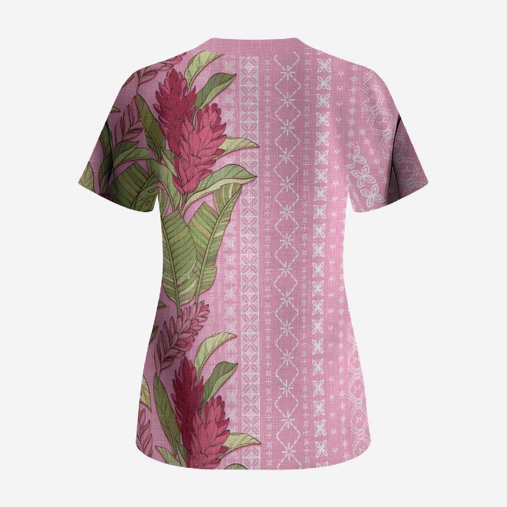 Women's Day Samoa Malu Tattoo Inspired Mix Teuila Scrub Top Rose Pink