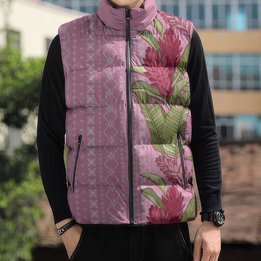 Women's Day Samoa Malu Tattoo Inspired Mix Teuila Sleeveless Puffer Jacket Rose Pink