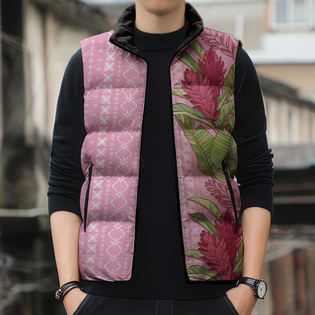 Women's Day Samoa Malu Tattoo Inspired Mix Teuila Sleeveless Puffer Jacket Rose Pink