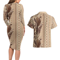 Women's Day Samoa Malu Tattoo Inspired Mix Teuila Couples Matching Long Sleeve Bodycon Dress and Hawaiian Shirt Vintage Tapa