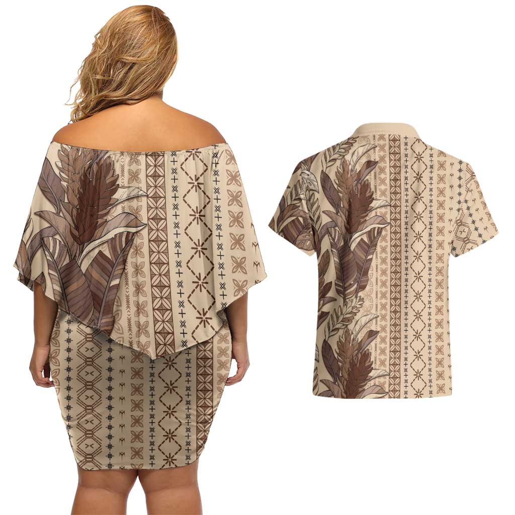 Women's Day Samoa Malu Tattoo Inspired Mix Teuila Couples Matching Off Shoulder Short Dress and Hawaiian Shirt Vintage Tapa LT7 - Polynesian Pride