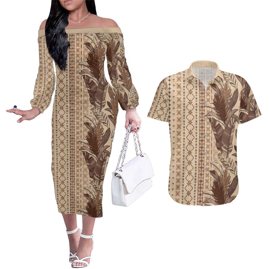 Women's Day Samoa Malu Tattoo Inspired Mix Teuila Couples Matching Off The Shoulder Long Sleeve Dress and Hawaiian Shirt Vintage Tapa