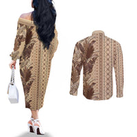 Women's Day Samoa Malu Tattoo Inspired Mix Teuila Couples Matching Off The Shoulder Long Sleeve Dress and Long Sleeve Button Shirt Vintage Tapa