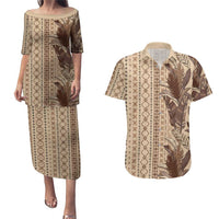 Women's Day Samoa Malu Tattoo Inspired Mix Teuila Couples Matching Puletasi and Hawaiian Shirt Vintage Tapa LT7 Beige - Polynesian Pride