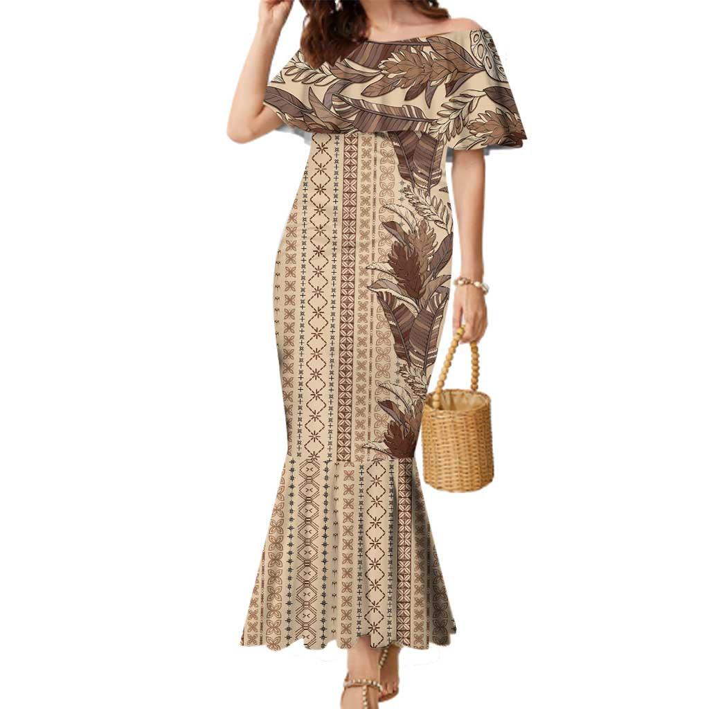 Women's Day Samoa Malu Tattoo Inspired Mix Teuila Family Matching Mermaid Dress and Hawaiian Shirt Vintage Tapa LT7 Mom's Dress Beige - Polynesian Pride