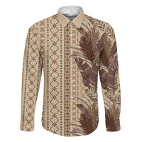 Women's Day Samoa Malu Tattoo Inspired Mix Teuila Family Matching Off Shoulder Maxi Dress and Hawaiian Shirt Vintage Tapa LT7 Dad's Shirt - Long Sleeve Beige - Polynesian Pride