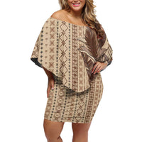 Women's Day Samoa Malu Tattoo Inspired Mix Teuila Family Matching Off Shoulder Short Dress and Hawaiian Shirt Vintage Tapa LT7 Mom's Dress Beige - Polynesian Pride