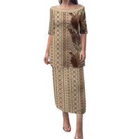 Women's Day Samoa Malu Tattoo Inspired Mix Teuila Family Matching Puletasi and Hawaiian Shirt Vintage Tapa LT7 Mom's Dress Beige - Polynesian Pride