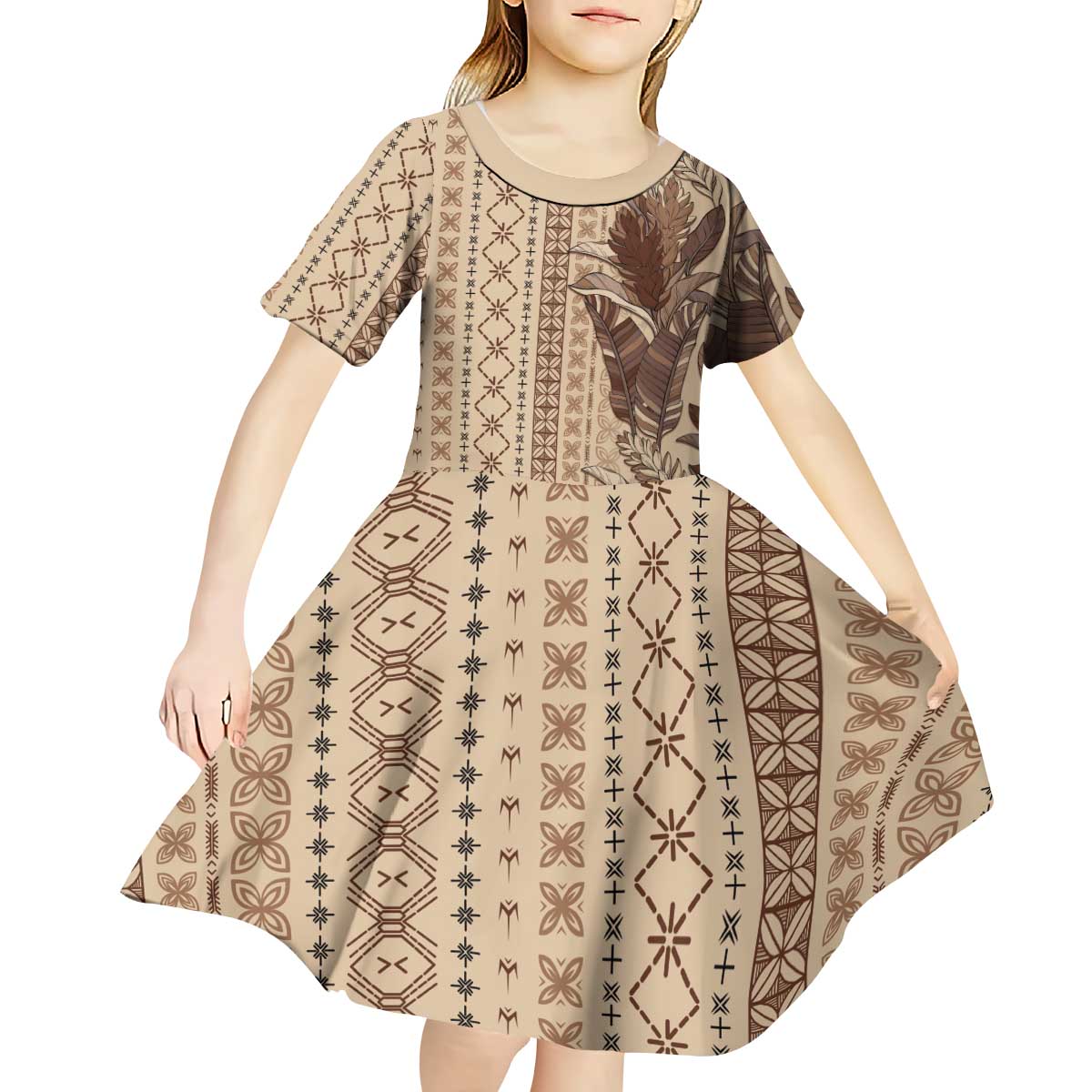 Women's Day Samoa Malu Tattoo Inspired Mix Teuila Kid Short Sleeve Dress Vintage Tapa LT7 - Polynesian Pride