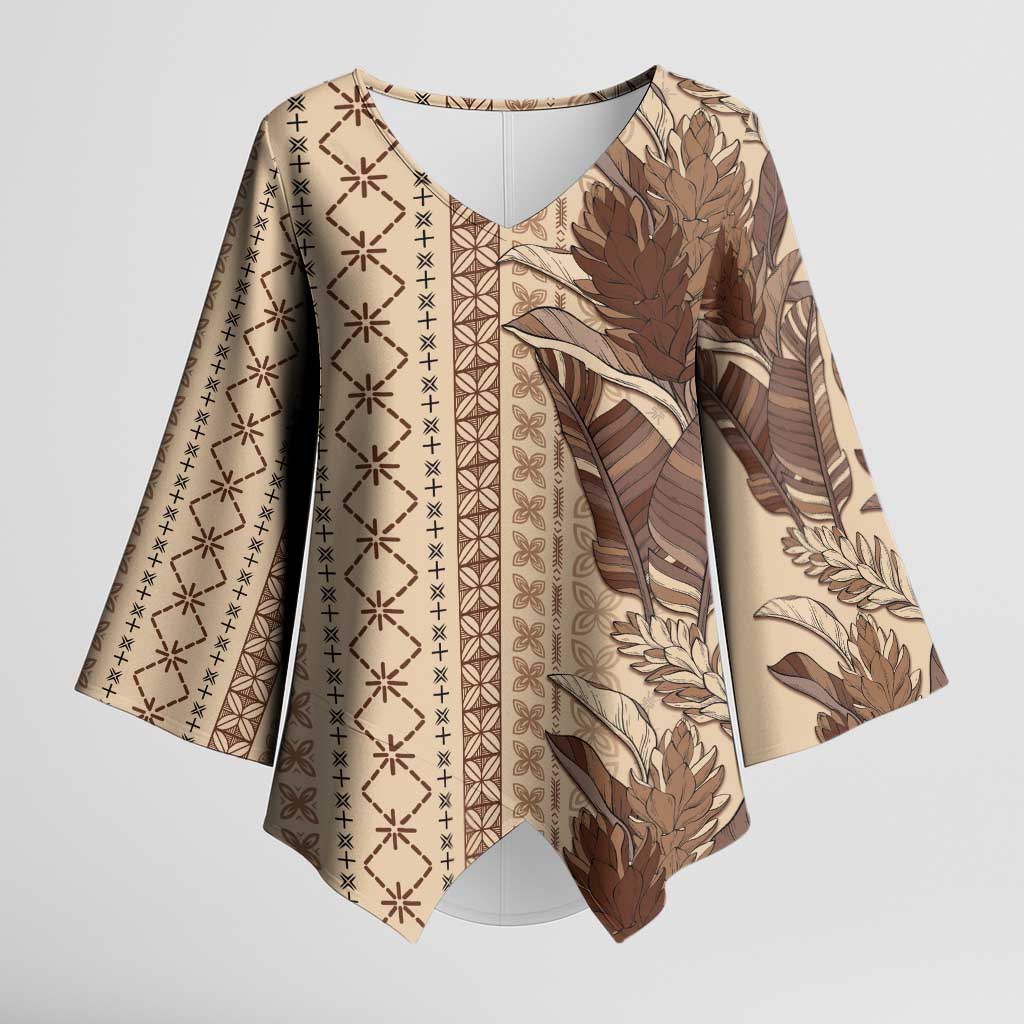 Women's Day Samoa Malu Tattoo Inspired Mix Teuila Kimono Sleeve Blouse Vintage Tapa