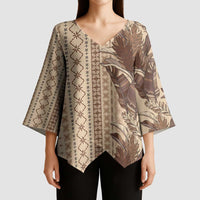 Women's Day Samoa Malu Tattoo Inspired Mix Teuila Kimono Sleeve Blouse Vintage Tapa