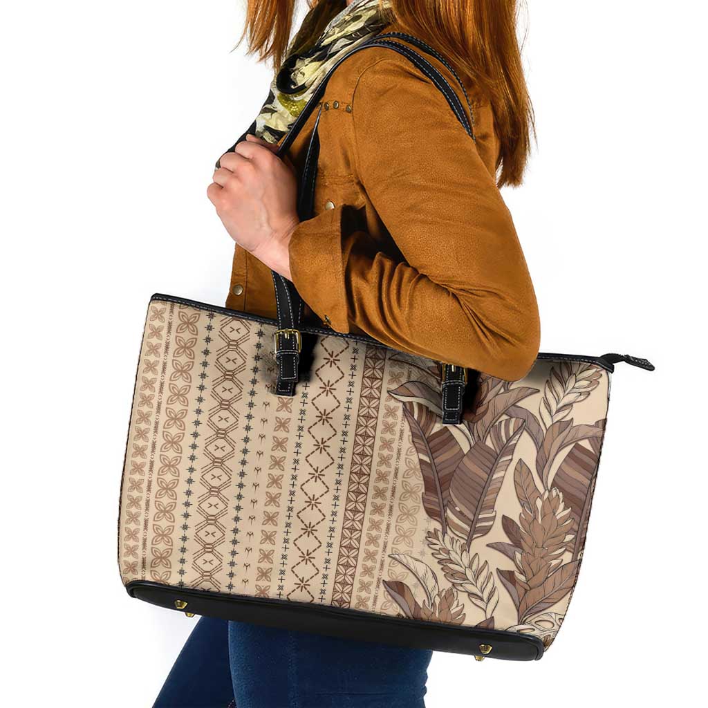 Women's Day Samoa Malu Tattoo Inspired Mix Teuila Leather Tote Bag Vintage Tapa