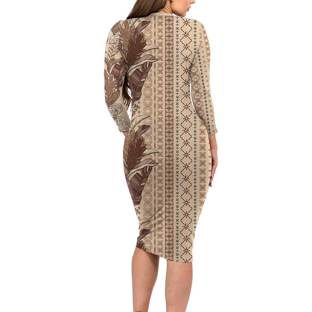 Women's Day Samoa Malu Tattoo Inspired Mix Teuila Long Sleeve Bodycon Dress Vintage Tapa LT7 - Polynesian Pride