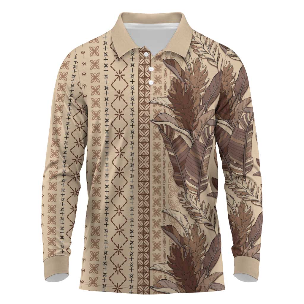 Women's Day Samoa Malu Tattoo Inspired Mix Teuila Long Sleeve Polo Shirt Vintage Tapa LT7 Beige - Polynesian Pride