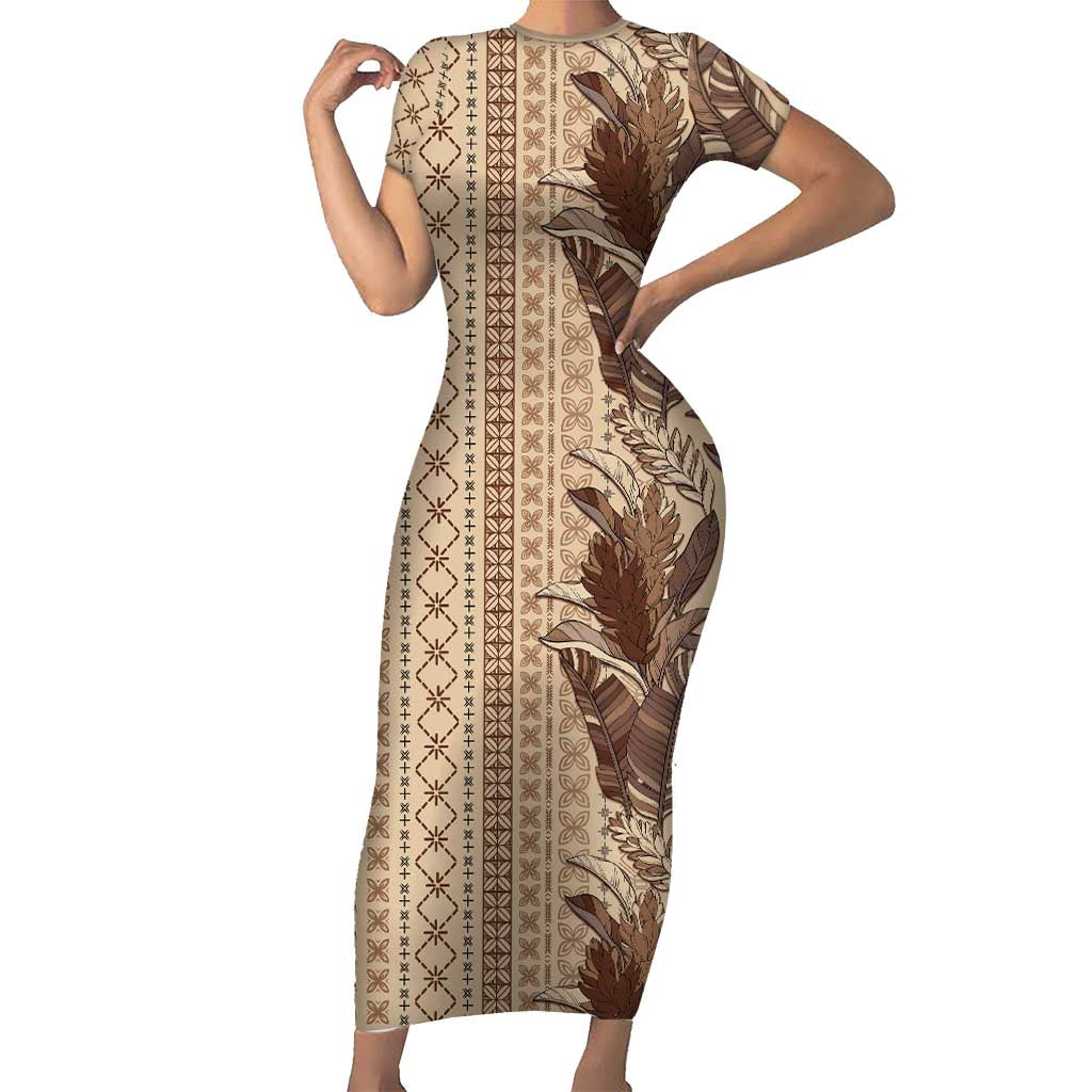 Women's Day Samoa Malu Tattoo Inspired Mix Teuila Short Sleeve Bodycon Dress Vintage Tapa