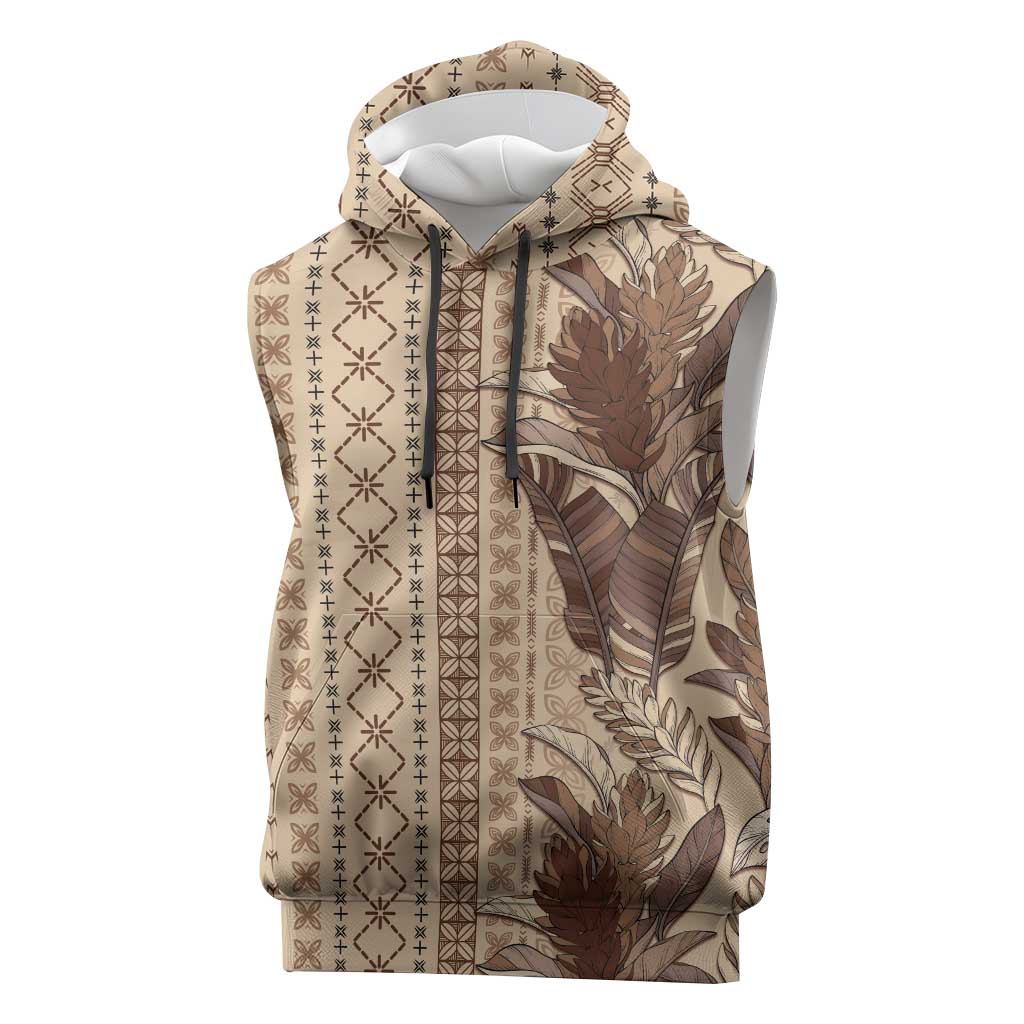 Women's Day Samoa Malu Tattoo Inspired Mix Teuila Sleeveless Hoodie Vintage Tapa LT7 Beige - Polynesian Pride